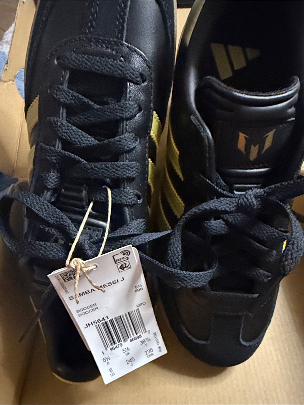 NWT adidas Samba Messi J youth Black/Gold Soccer-Inspired Sneakers